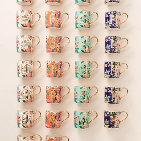 "J"  Anthropologie Rifle Paper Company Monogram Garden Party Mug - Picture 1 of 4